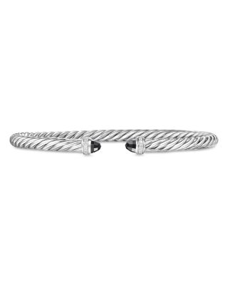 Cablespira Flex&reg; Bracelet in Sterling Silver with Black Onyx and Diamonds, 4mm
