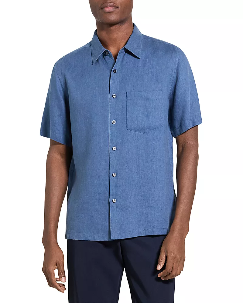 Theory Irving Short-Sleeve Shirt in Relaxed Linen