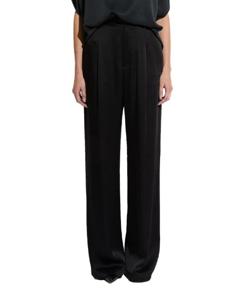 Lapointe Satin Relaxed Pleated Pant in Black