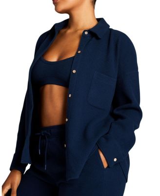  Waffle Knit Shirt Jacket