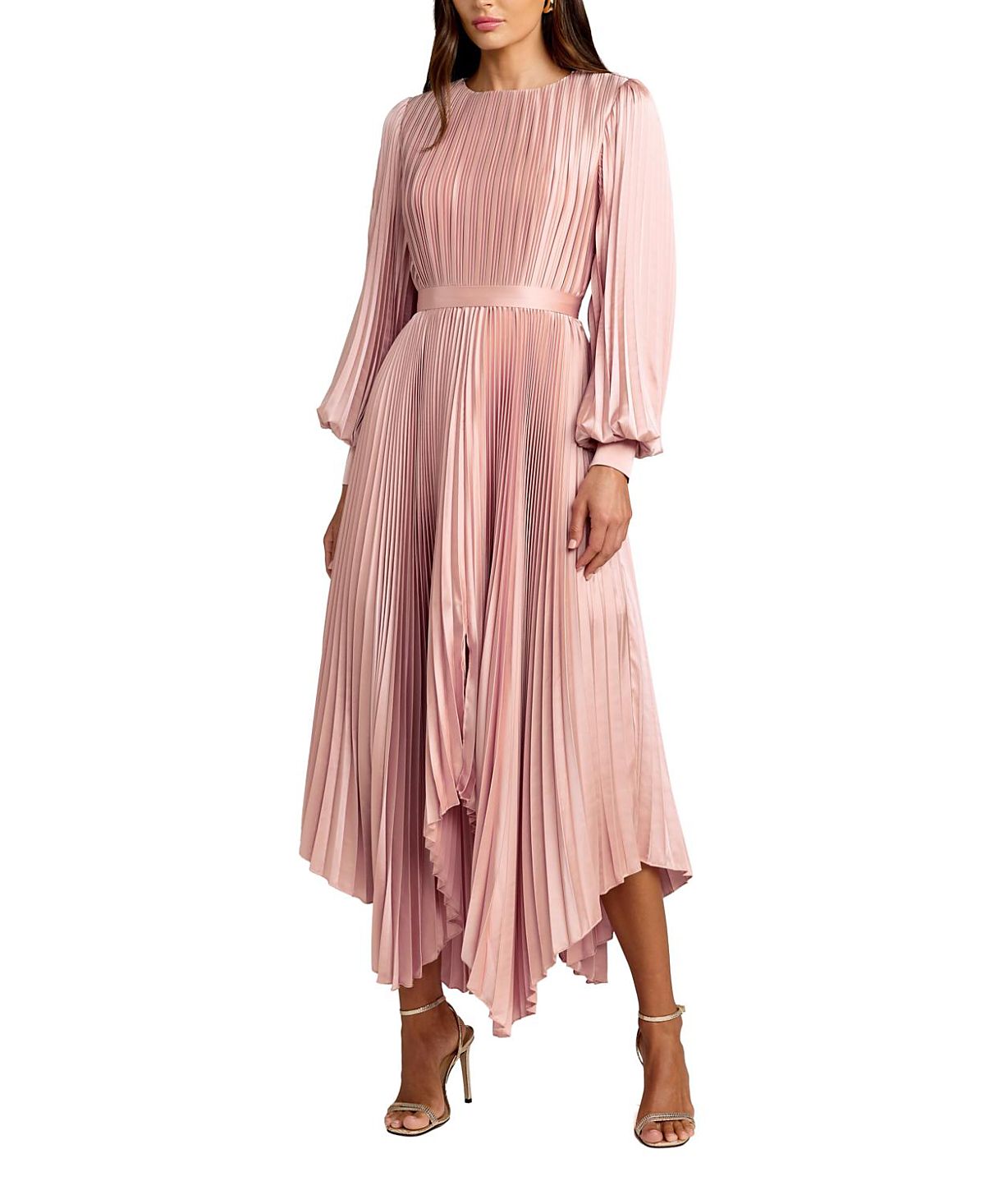 Mac Duggal Long Sleeve Pleated Handkerchief Dress