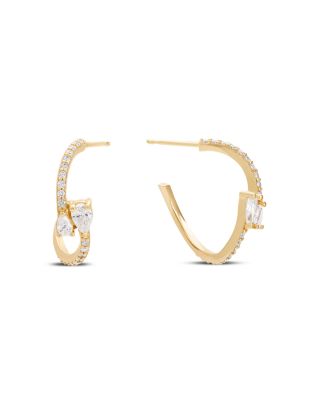 14K Gold Wavey Pear Diamond Huggies