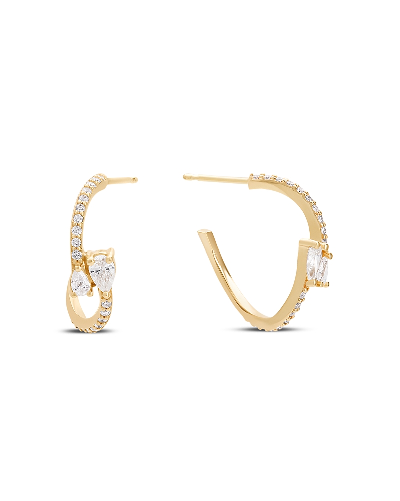 Lana 14K Yellow Gold Diamond Pear & Round Bypass Hoop Earrings
