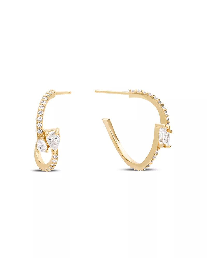 Lana 14K Yellow Gold Diamond Pear & Round Bypass Hoop Earrings