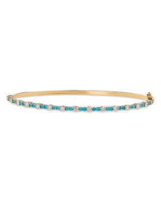14K Yellow Gold Turquoise & Diamond Bangle Bracelet