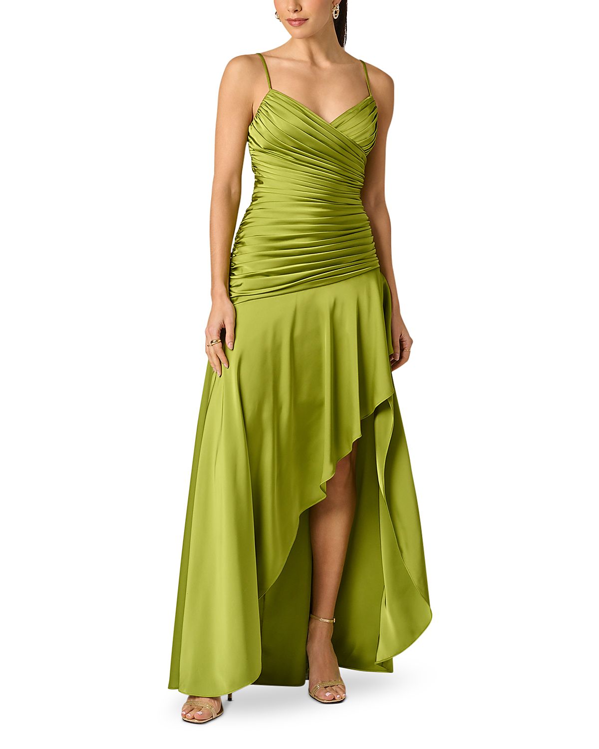 Adrianna By Adrianna Papell Stretch Satin High Low Gown