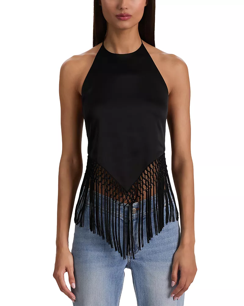 Alice and Olivia Greta Halter Tie Back Top