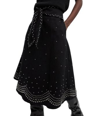 Studded Tie Belt Midi Skirt