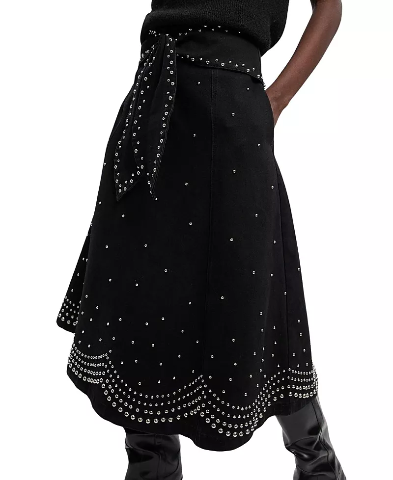 Karen Millen Studded Tie Belt Midi Skirt