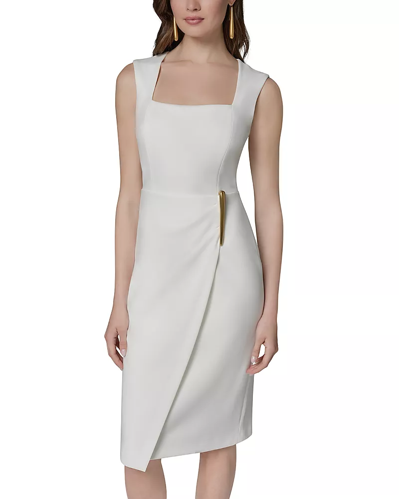 Donna Karan Square Neck Hardware Sheath Dress