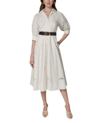 Elbow Sleeve Belted Shirtdress
