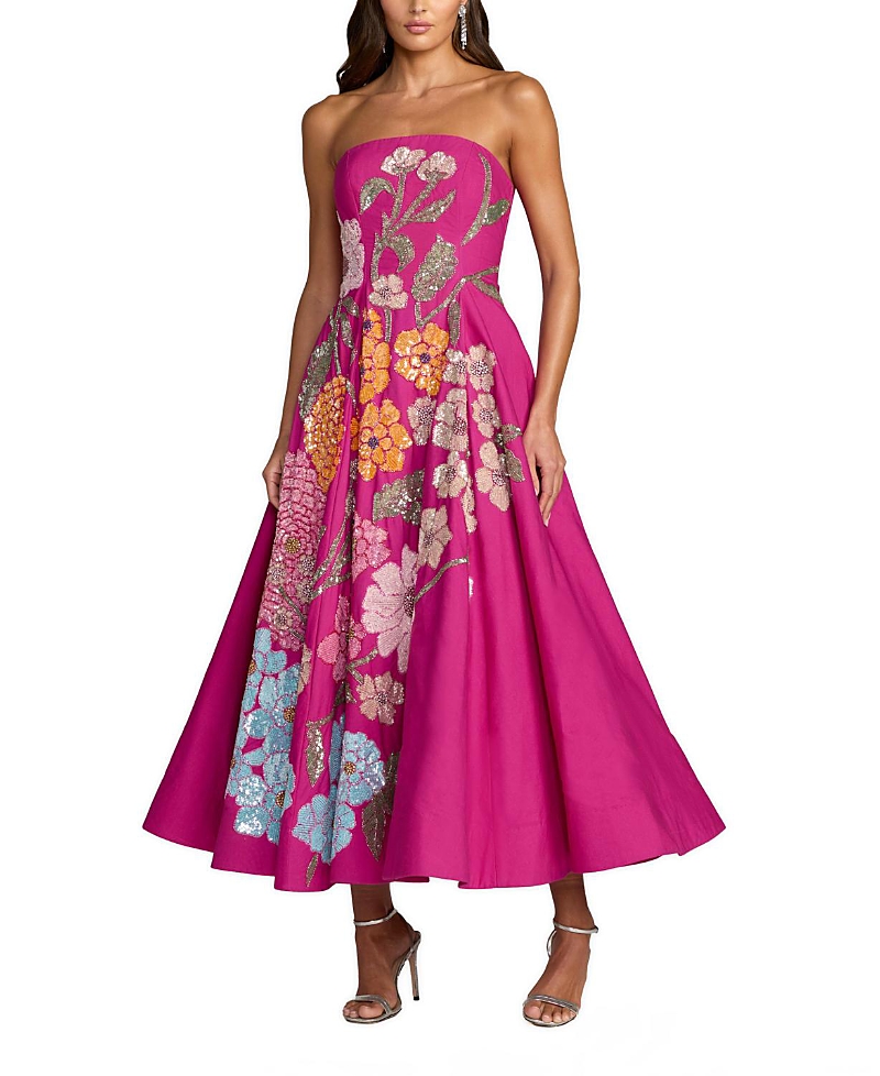Mac Duggal Strapless Floral Embellished Midi Dress