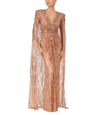  Lotus Lady Sequin-Embellished Cape Gown