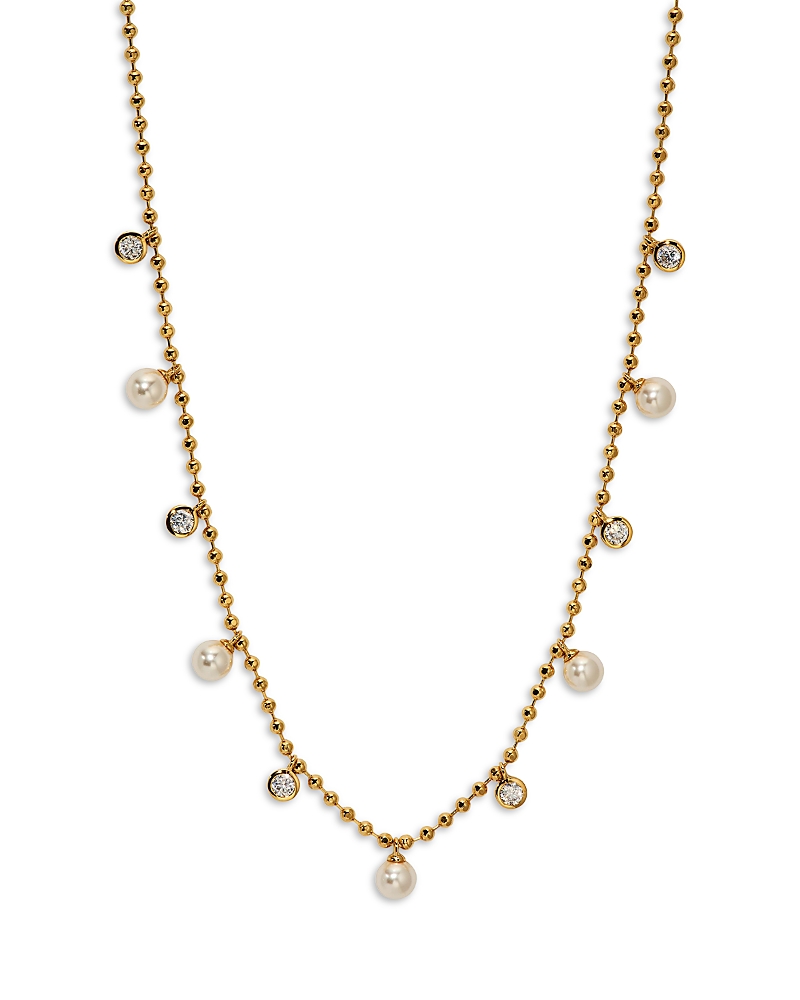 Nadri Esme Cubic Zirconia & Imitation Pearl Ball Chain Shaky Necklace, 16