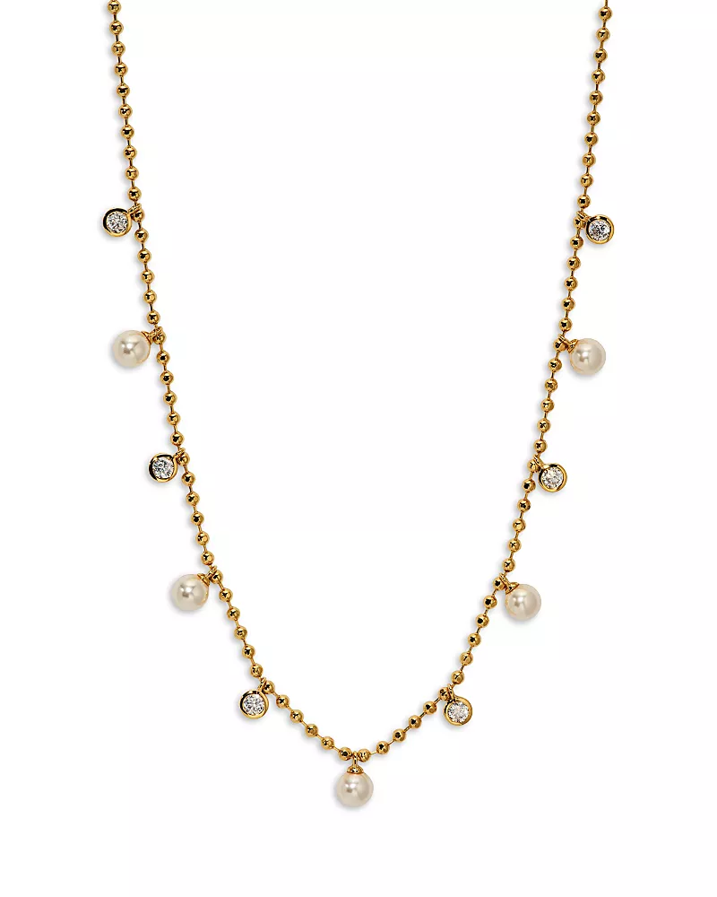 Nadri Esme Cubic Zirconia & Imitation Pearl Ball Chain Shaky Necklace, 16