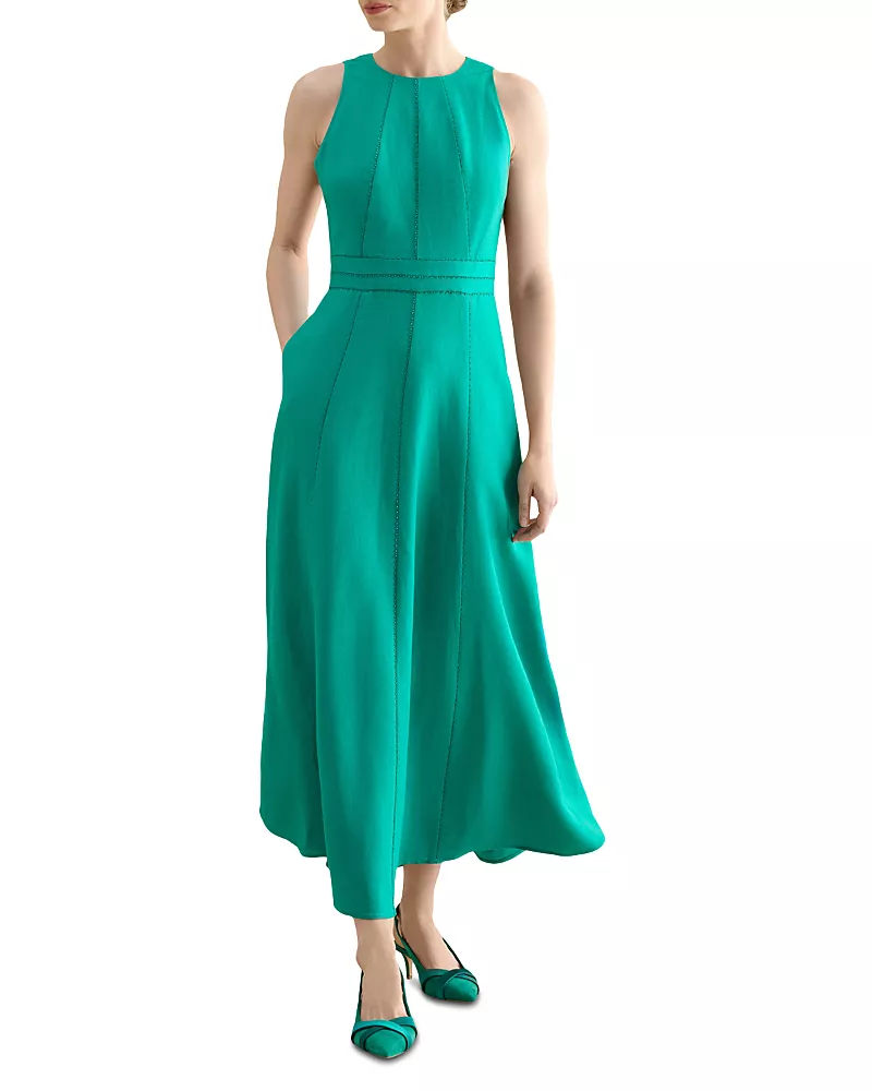 Hobbs London Petite Matilda Trimmed Linen Dress