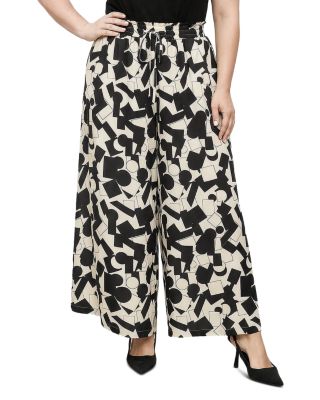 Plus Abstract Print Wide Leg Palazzo Pants