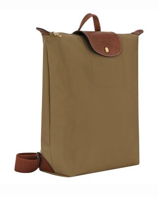 Longchamp Olive Green Nylon Le Pliage Backpack with Tan Leather Flap longchamp-womens-backpack-le-  main image 4