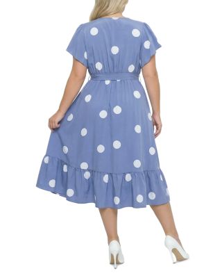 blue dress for baby girl Rihoas The Perfect Polka Dot Mini Dress with Bishop Sleeves & Bow Collar