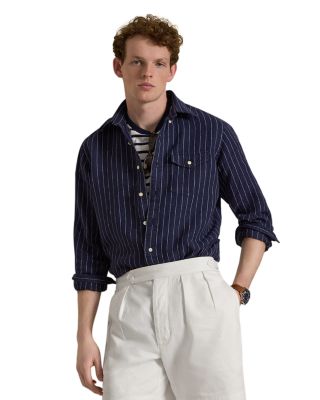 Classic Fit Stripe Linen Pocket Shirt