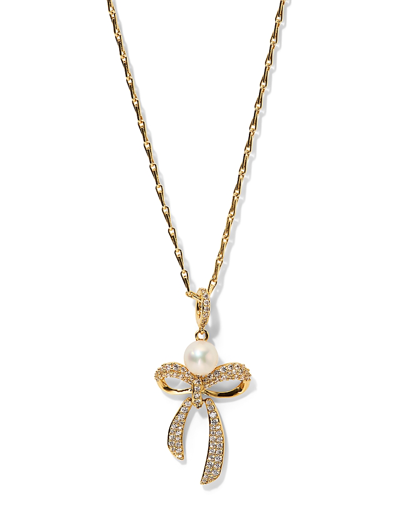 Nadri Eros Pave & Imitation Pearl Bow Pendant Necklace, 16