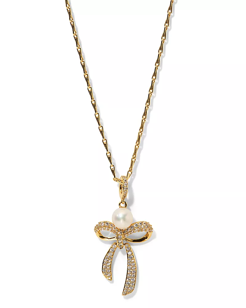 Nadri Eros Pave & Imitation Pearl Bow Pendant Necklace, 16
