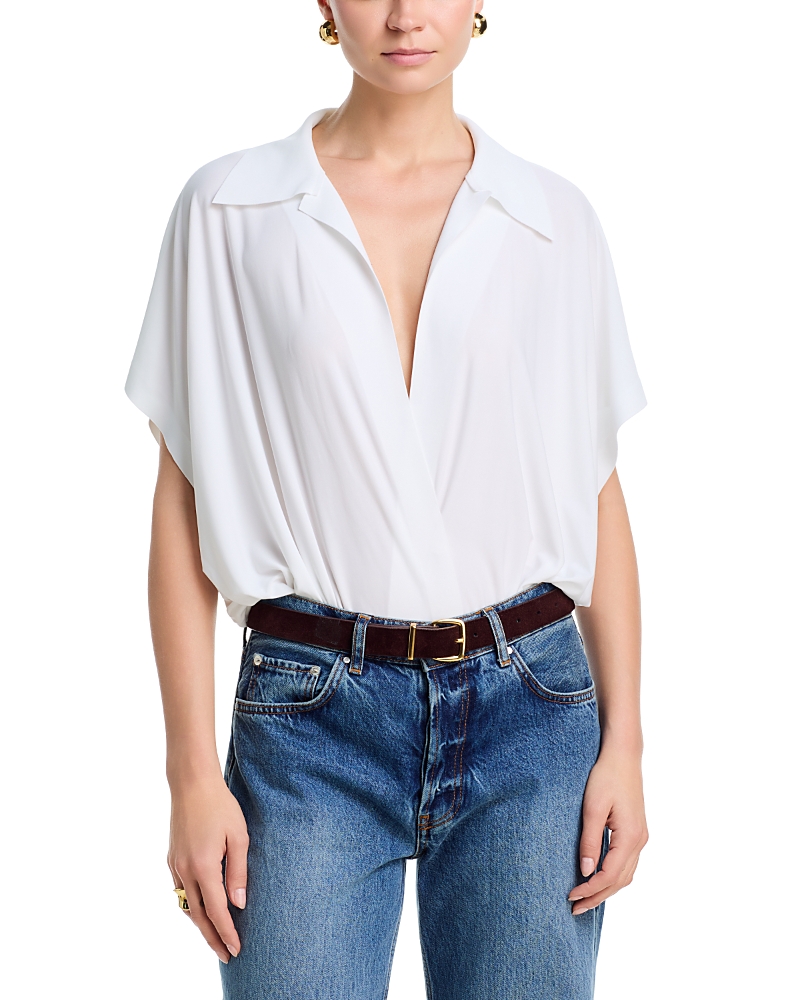 Norma Kamali Super Os Boyfriend Neck Shirt Bodysuit
