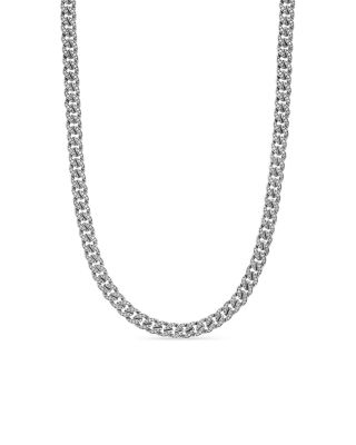 Men's Curb Chain Necklace in Sterling Silver with Diamonds, 8mm