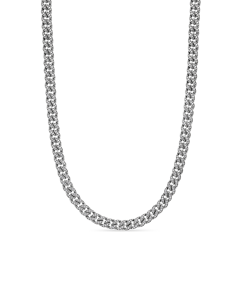 Men's Curb Chain Necklace in Sterling Silver with Diamonds, 8mm