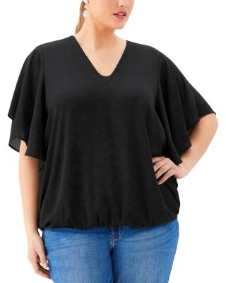 Plus Size Flutter Sleeve V Neck Top