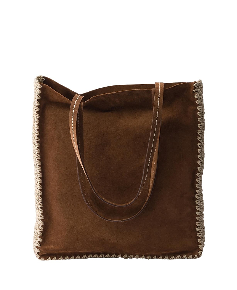Prada Large Suede And Crochet Tote Bag