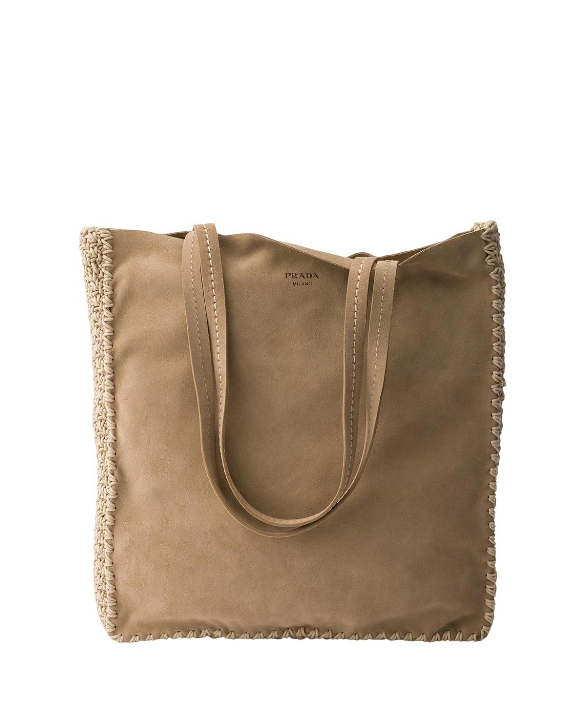 Prada Large Suede And Crochet Tote Bag