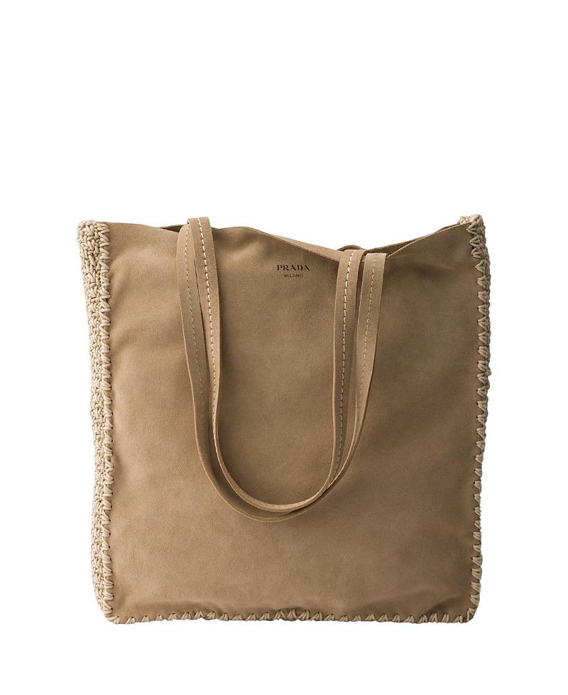 Prada Large Suede And Crochet Tote Bag · OS