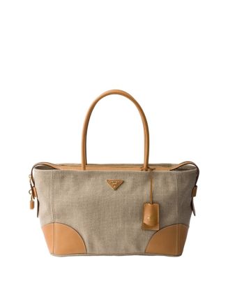 Prada Large Linen And Leather Tote Bag | Bloomingdale's Handbags