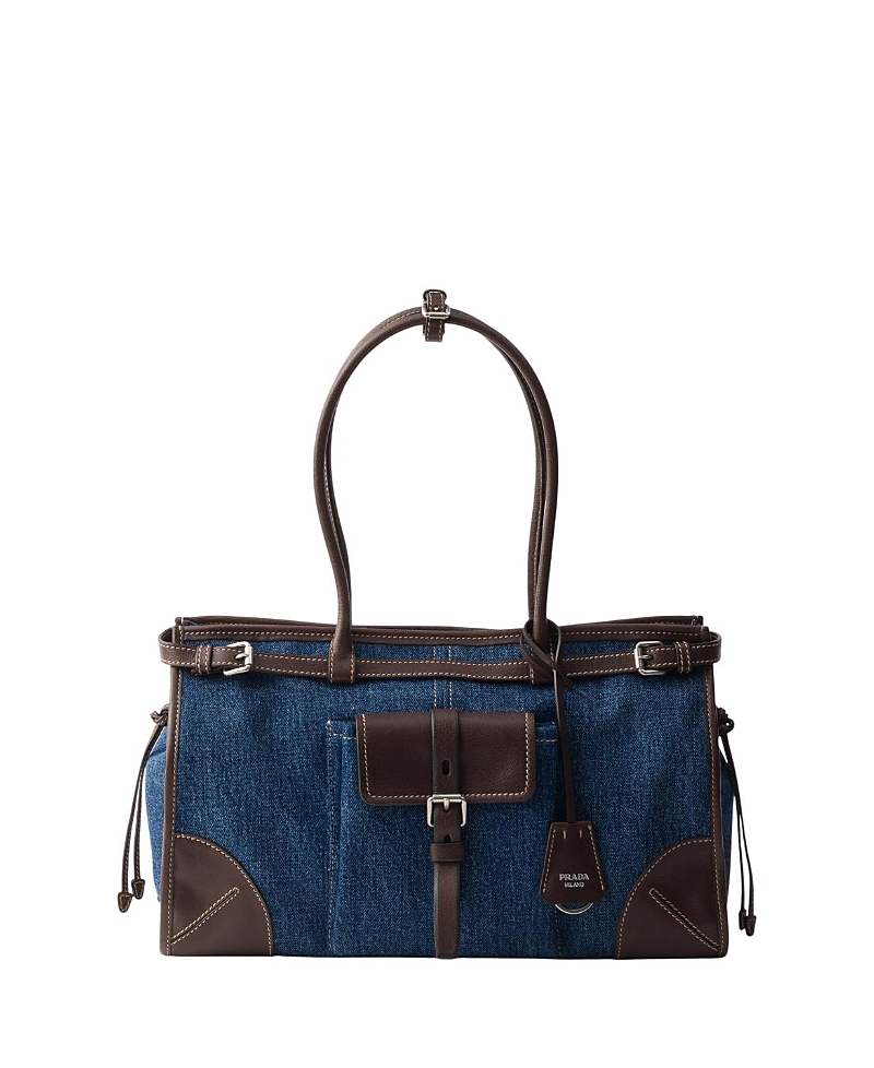 Prada Bonnie Large Denim And Leather Handbag