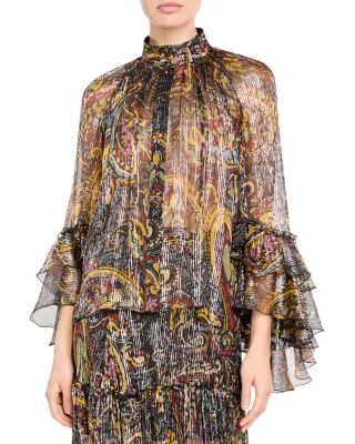 Silk Blend Metallic Paisley Blouse