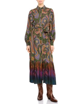 Paisley Long Sleeve Midi Shirtdress