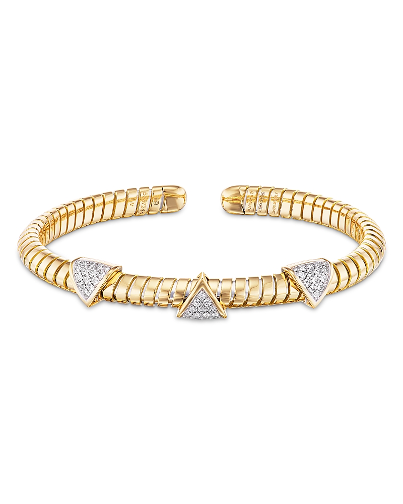 Marina B Titanium & 18K Yellow Gold Trisolina Diamond Pave Cuff Bangle Bracelet