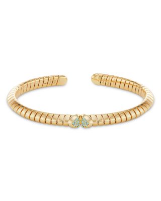 Titanium & 18K Yellow Gold Trisolina Paraiba Tourmaline Ribbed Cuff Bangle Bracelet