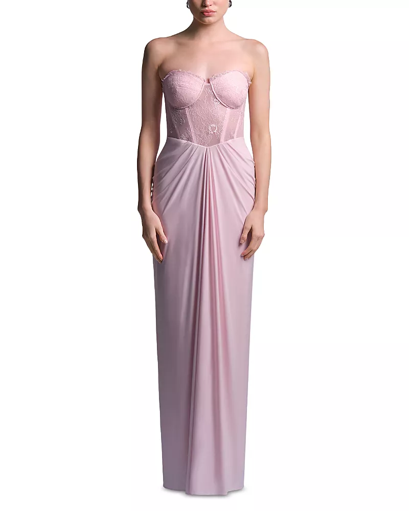 Bcbgmaxazria Lace Jersey Floor Sweeping Gown
