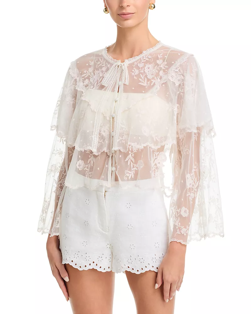 LoveShackFancy Tourelle Sheer Lace Blouse