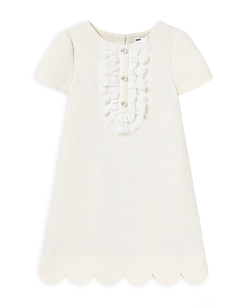 Self-Portrait Girls' Boucle Lace Bib Dress - Little Kid, Big Kid