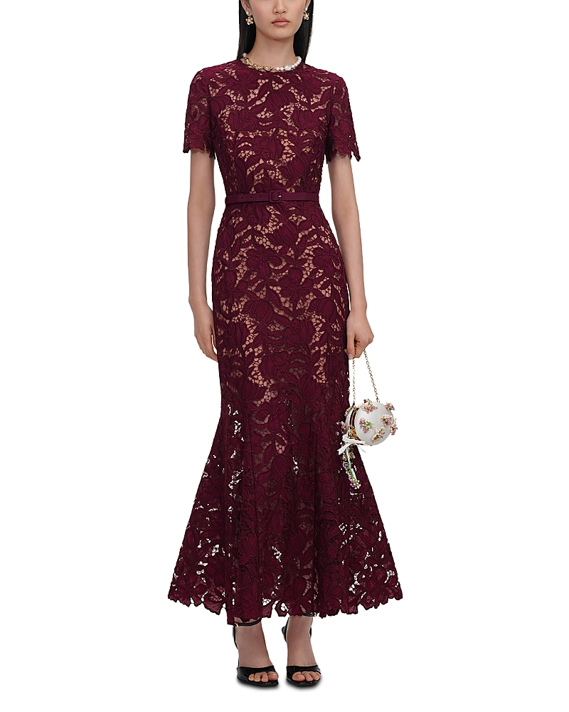 Self-Portrait Burgundy Lace Midi Dress