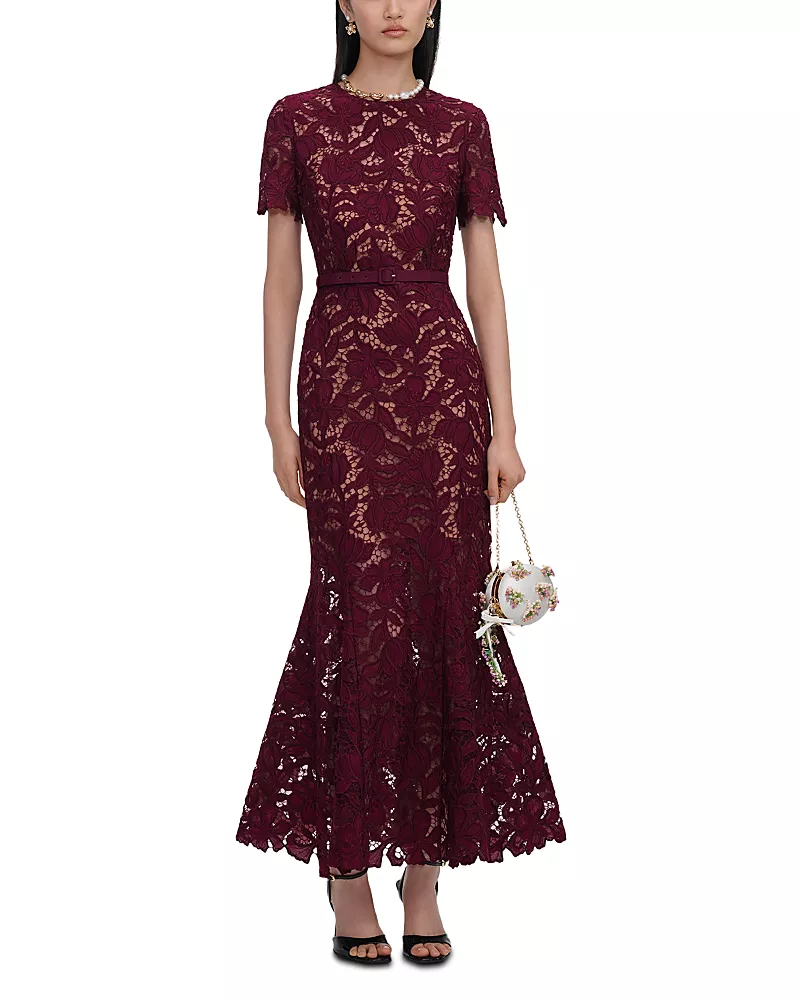 Self-Portrait Burgundy Lace Midi Dress