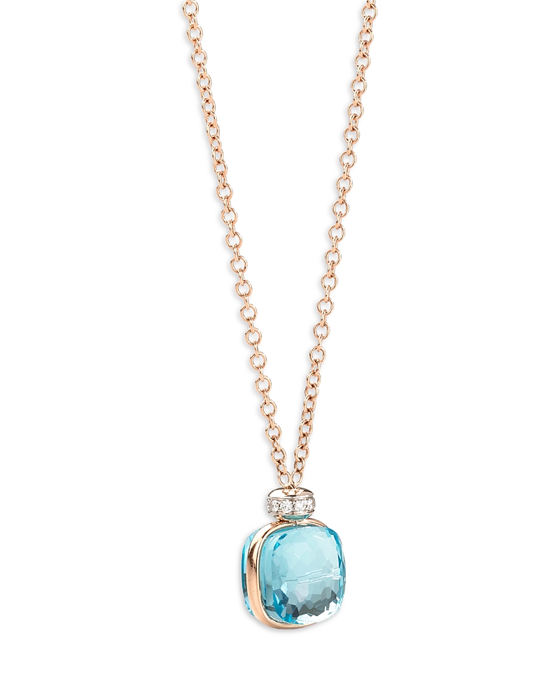 Pomellato 18K White & Rose Gold Nudo Sky Blue Topaz Pendant Necklace with Diamonds, 16.5