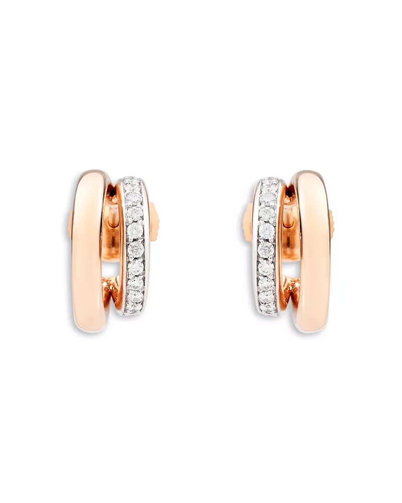 Pomellato 18K Rose Gold Iconica Diamond Double Huggie Earrings