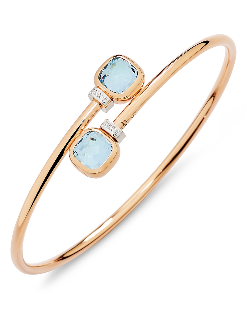 Pomellato 18K White & Rose Gold Nudo Sky Blue Topaz & Diamond Bypass Bangle Bracelet