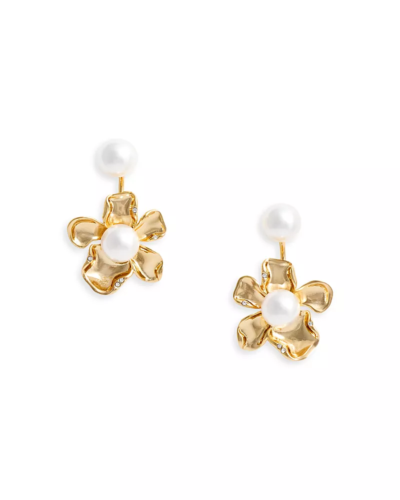 Self-Portrait Flower Imitation Pearl Jacket Earrings