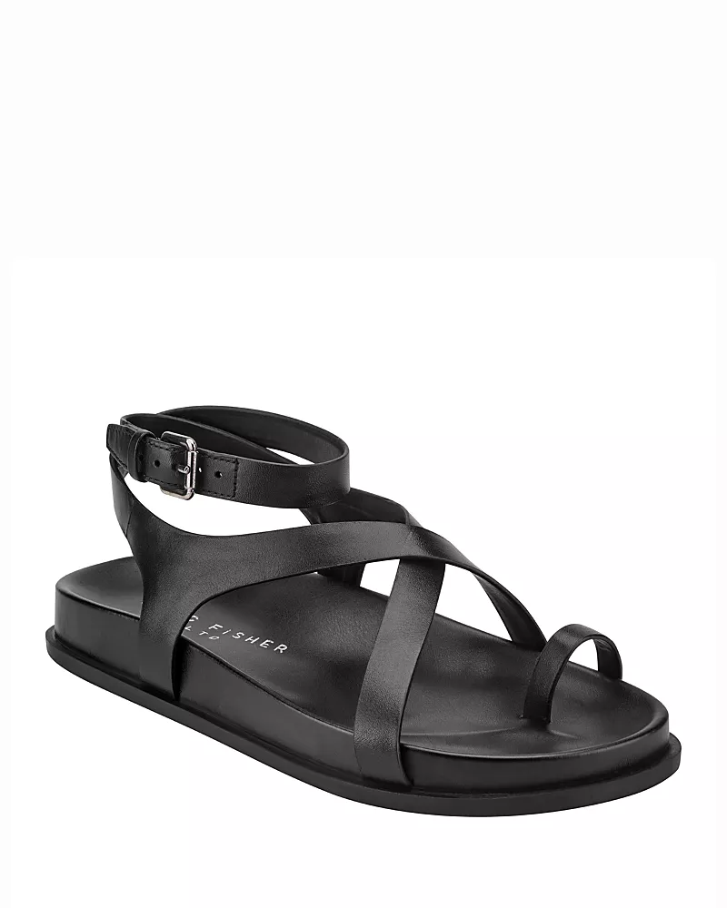 Marc Fisher Ltd. Women's Bevy Leather Casual Strappy Flat Sandals