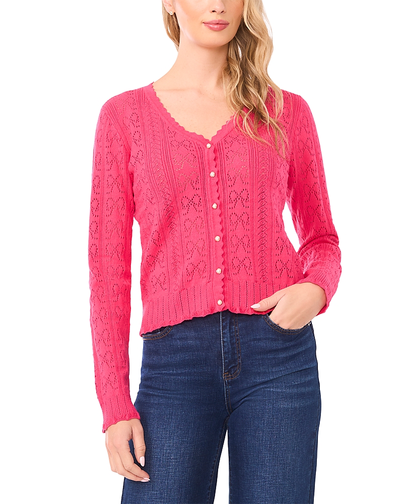 Cece Pointelle V Neck Cardigan Sweater